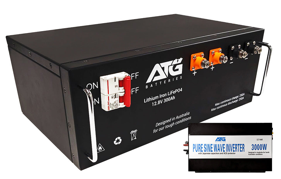 ATG Batteries 300AH 12V Lithium LiFePO4 Battery + 3000W ATG Pure Sine Inverter