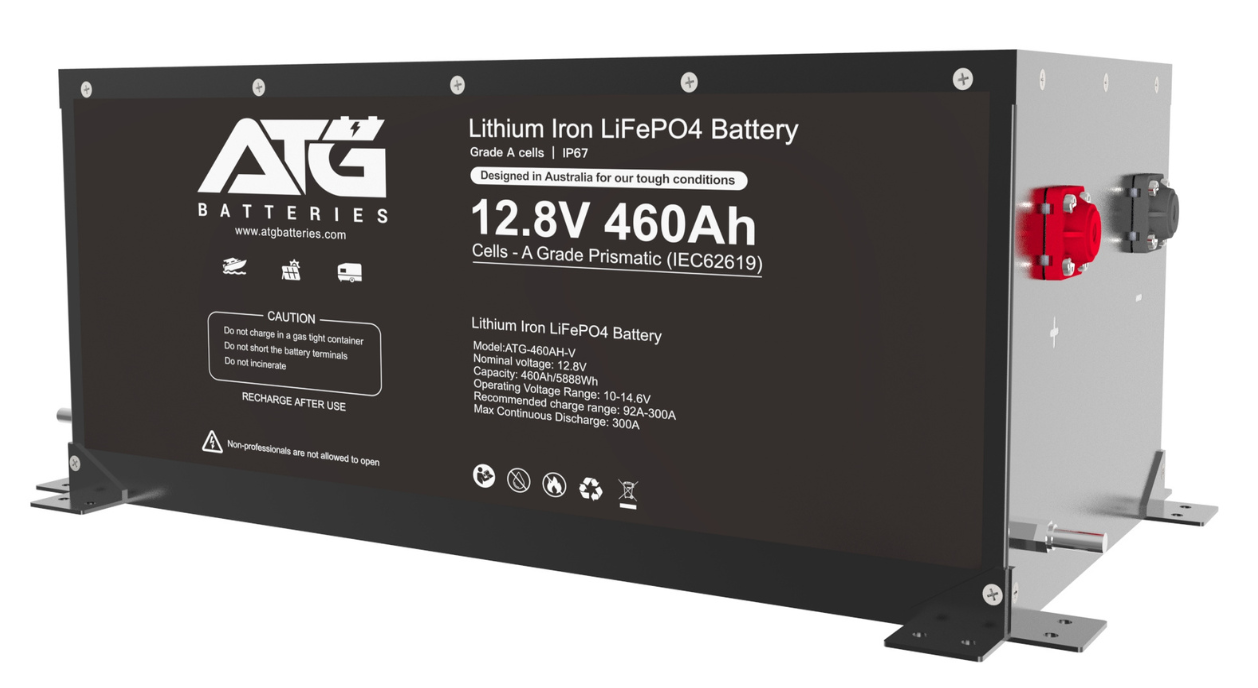 AGM battery with specifications on a white background