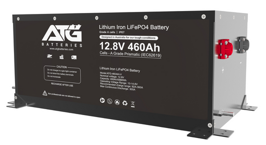 AGM battery with specifications on a white background