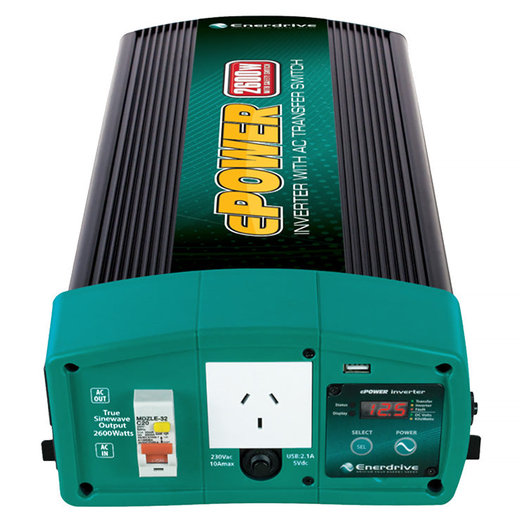 Enerdrive ePOWER 2600W 12V True Sine Wave Inverter with AC Transfer & Safety Switch