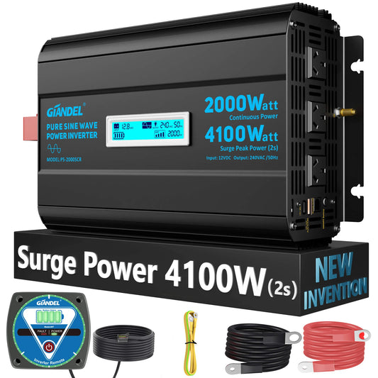 Giandel 2000W Pure Sine Wave Power Inverter 12V DC to 240V AC