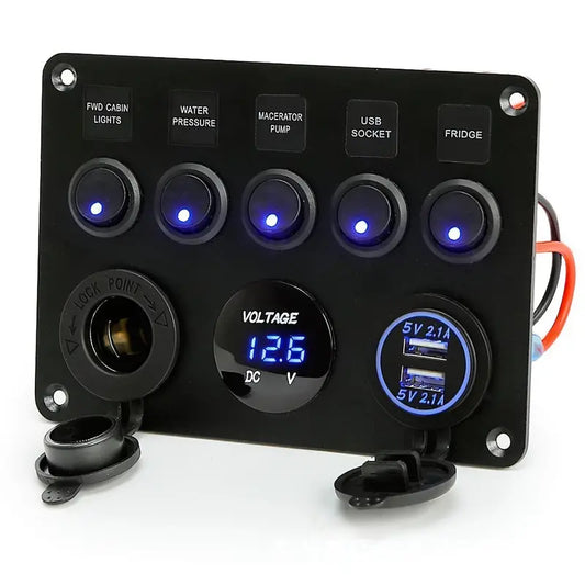 Rocker Switch Panel with Backlit Dual USB Charger